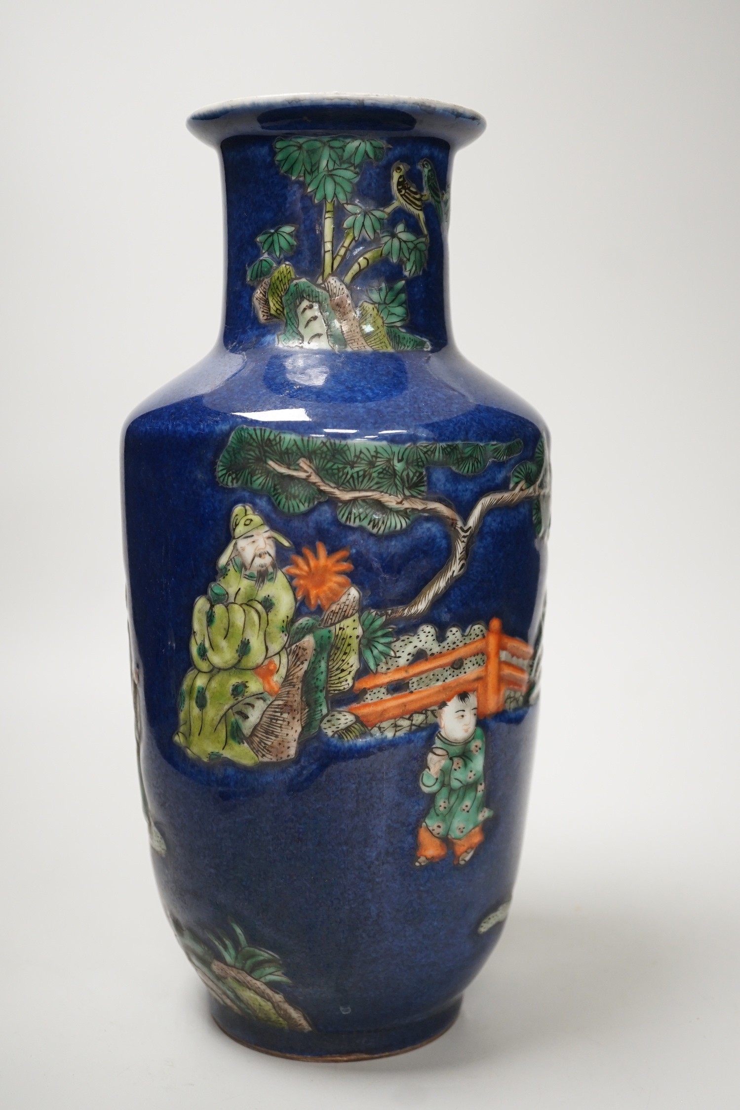 A Chinese powder blue glaze famille verte vase, 31cm